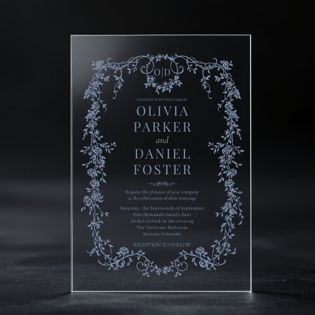 Invitations En Acrylique Victorian French Dusty Blue Wedding Monogram (Créateur téléchargé)