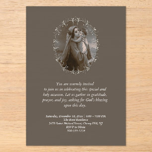 Invitations En Acrylique Vierge à l'Enfant vintage avec cadre argenté