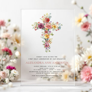 Invitations En Acrylique Vierge rose première communion Sainte Rose verte