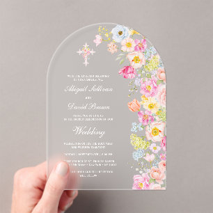 Invitations En Acrylique Vifs Fleurs Pastel Archée Mariage