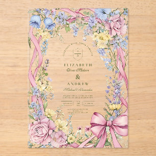 Invitations En Acrylique Vintage cadre fleuri mariage
