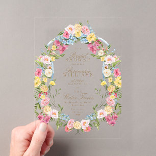 Invitations En Acrylique vintage crête fleurie crème nuptiale
