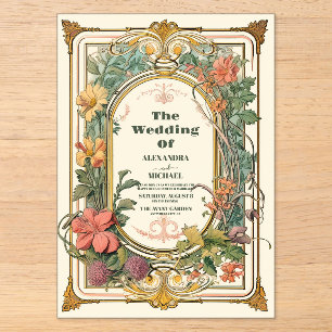 Invitations En Acrylique Vintage Floral Art Nouveau Mariage