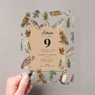 Invitations En Acrylique Vintage Owl Watercolor Forest Birthday Party