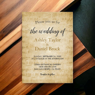 Invitations En Acrylique Vintage Retro Old Sheet Music Note Mariage classiq