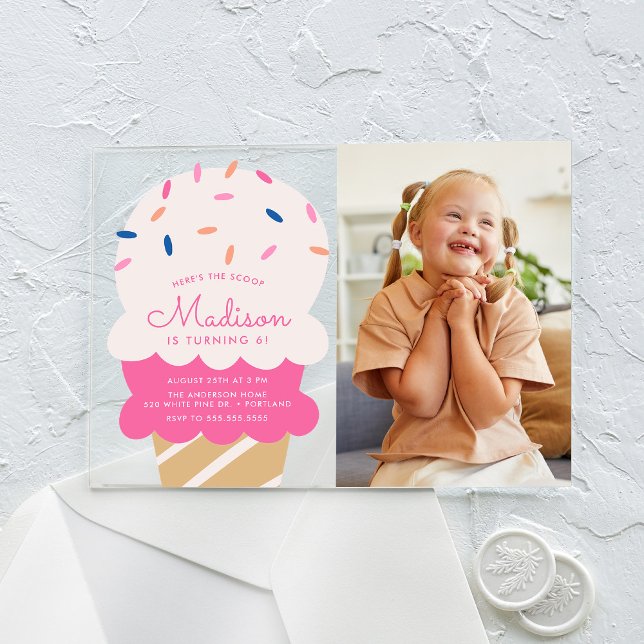 Invitations En Acrylique Voici la fête d'anniversaire de la crème glacée Sc (Créateur téléchargé)