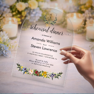 Invitations En Acrylique Voûte fantaisiste de dîner de répétition florale v
