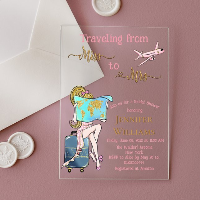 Invitations En Acrylique Voyager de Mlle à Mme Fête des mariées Voyage (Créateur téléchargé)