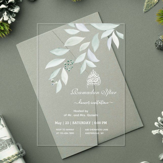 Invitations En Acrylique Watercolor Botanical Ramadan Iftar (Créateur téléchargé)