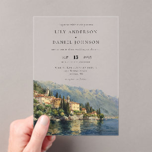 Invitations En Acrylique Watercolor Lake Côme Italie Destination Mariage