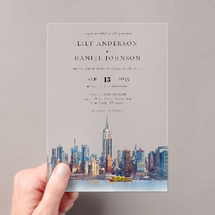 Invitations En Acrylique Watercolor New York Destination Wedding