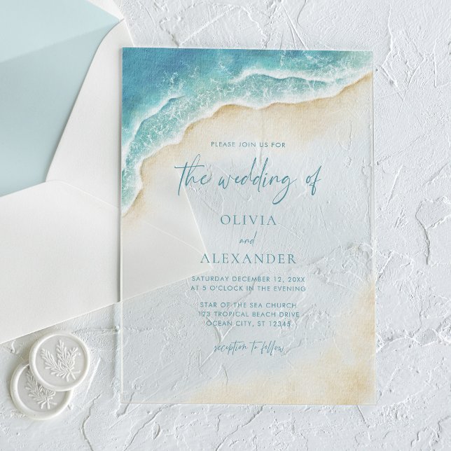 Invitations En Acrylique Watercolor Ocean Beach Mariage (Créateur téléchargé)