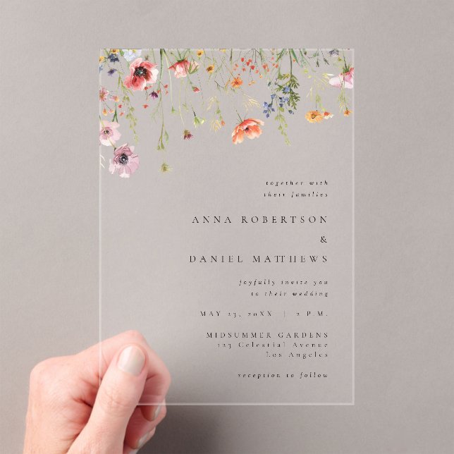 Invitations En Acrylique Watercolor Wildflower Wedding (In situ (ordinateur de poche))