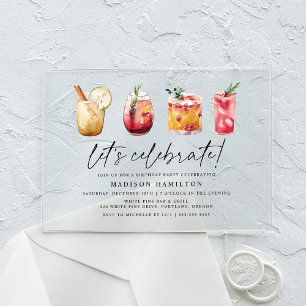 Invitations En Acrylique Watercolor Winter Cocktails Anniversaire