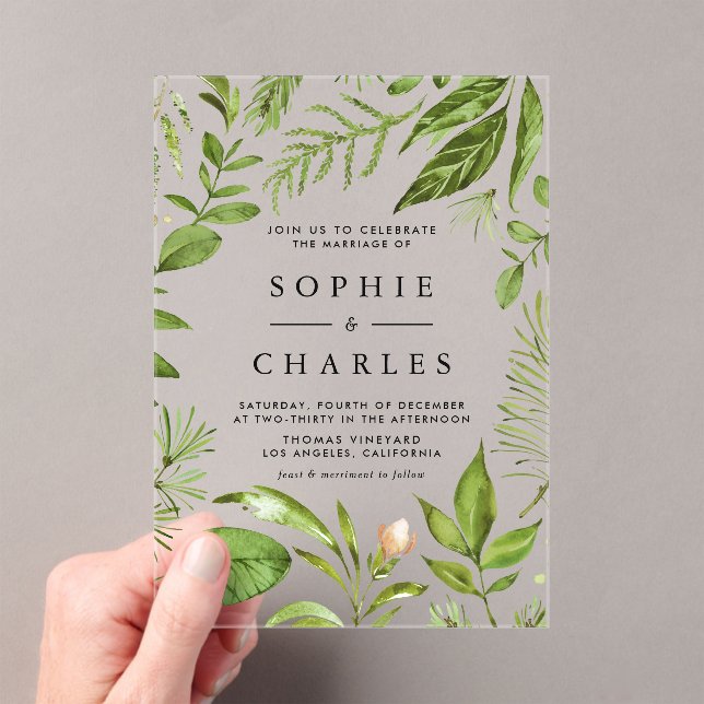 Invitations En Acrylique Watercolor Woodland Greenery Frame Wedding (In situ (ordinateur de poche))