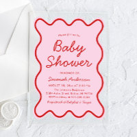Wavy Moderne Curvy Retro Baby shower rose et rouge