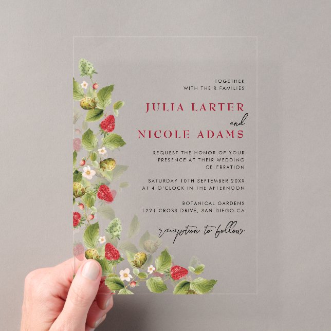 Invitations En Acrylique Wedding shower de fraise Fleur sauvage doux (In situ (ordinateur de poche))
