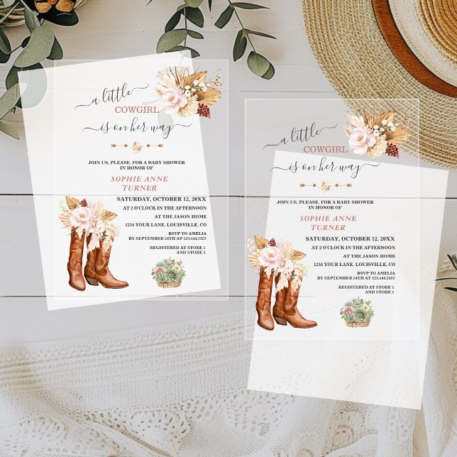 Invitations En Acrylique Western A Little Cowgirl Floral Boots Baby shower (Créateur téléchargé)