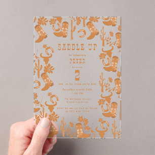 Invitations En Acrylique Western Country Cowboy Bottes Saddup Anniversaire