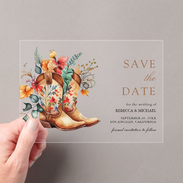 Invitations En Acrylique Western Cowgirl Floral Boots Mariage Enregistrer l (In situ (ordinateur de poche))