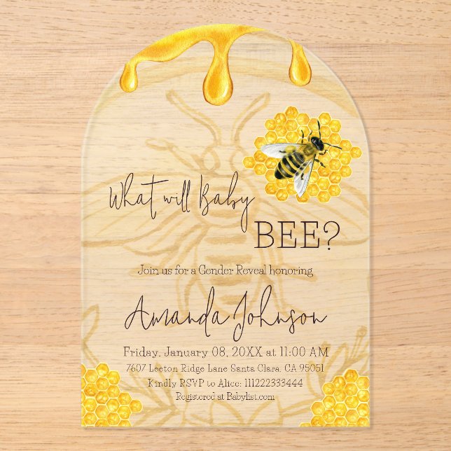Invitations En Acrylique What Will Baby Bee Rustic Honeycomb Gender Reveal (Recto)