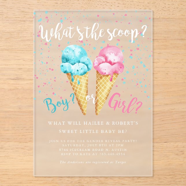 Invitations En Acrylique Whats The Scoop Ice Cream Genre Reveal Party (Recto)
