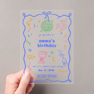 Invitations En Acrylique Whimsical Disco couleur d'anniversaire