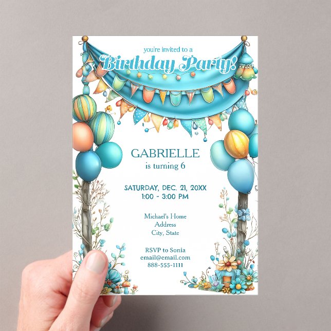 Invitations En Acrylique Whimsical Fun Teal Birthday  (In situ (ordinateur de poche))