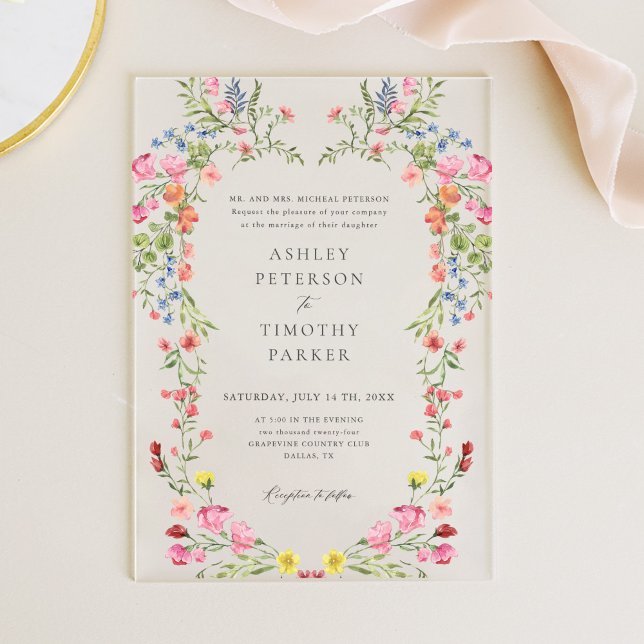 Invitations En Acrylique Whimsical Garden Fleur sauvage Mariage classique (Créateur téléchargé)