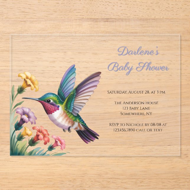Invitations En Acrylique Whimsical Hummingbird Floral Baby Shower (Recto)