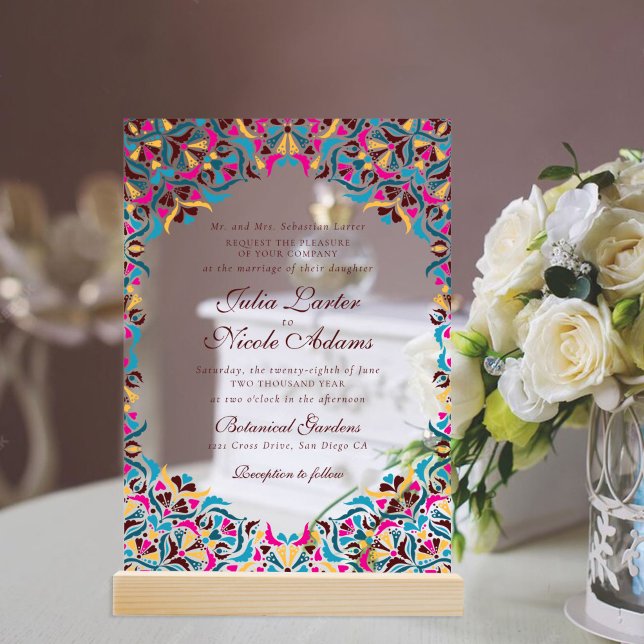 Invitations En Acrylique Whimsical Luxury ivoire Floral Style Mariage front (Créateur téléchargé)