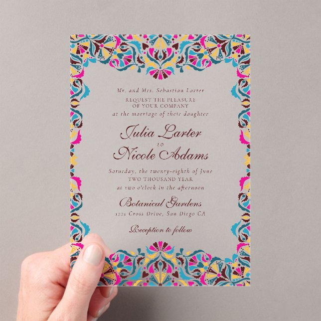 Invitations En Acrylique Whimsical Luxury ivoire Floral Style Mariage front (In situ (ordinateur de poche))