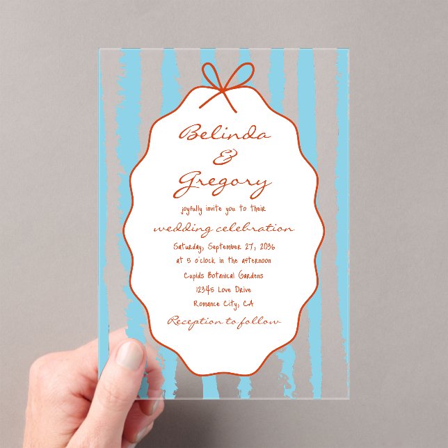 Invitations En Acrylique Whimsical Stripes Handwritten Painted Wedding  (In situ (ordinateur de poche))