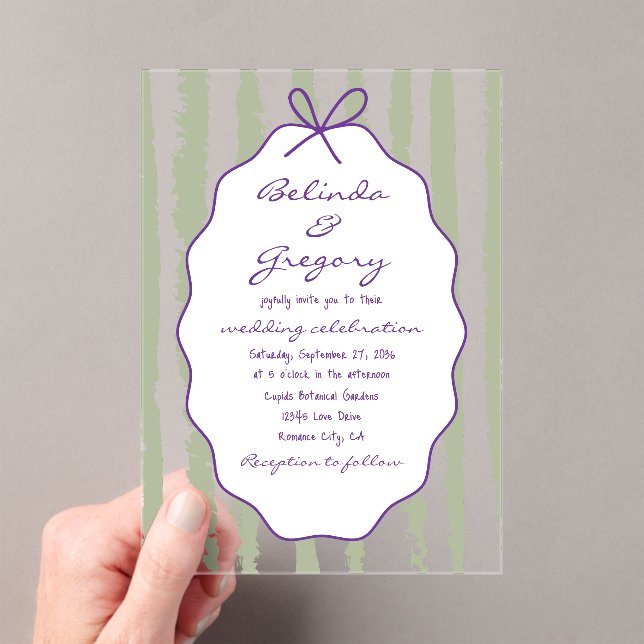 Invitations En Acrylique Whimsical Stripes Handwritten Painted Wedding  (In situ (ordinateur de poche))