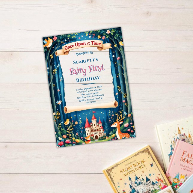 Invitations En Acrylique Whimsical Woodland Castle Fairy Premier anniversai (Créateur téléchargé)