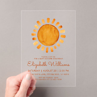 Invitations En Acrylique Whimsical Yellow Watercolor Sunshine Baby Shower