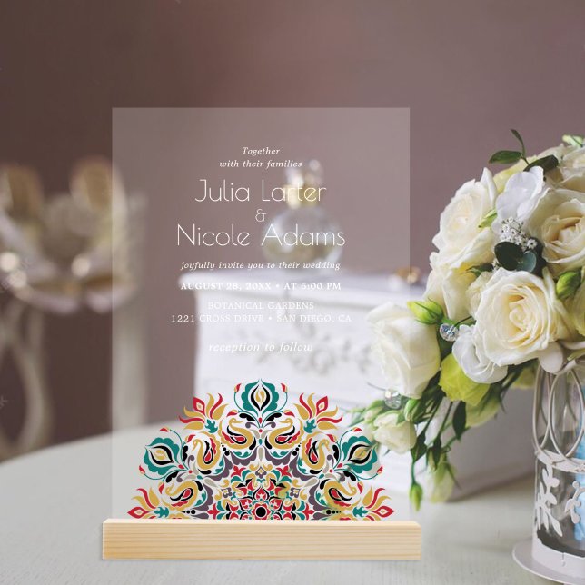 Invitations En Acrylique Whispers Lake Swan Lotus Fleurs Mandala Mariage (Créateur téléchargé)
