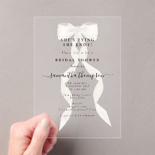 Invitations En Acrylique White Bow She's Tying the Knot Fête des mariées Pa