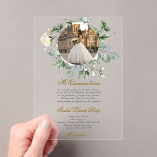 Invitations En Acrylique White flower dress Quinceanera with picture 