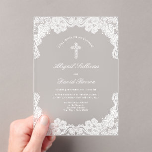 Invitations En Acrylique White Lace Mariage religieux