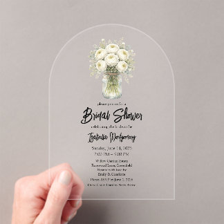 Invitations En Acrylique White Palette Ranunculus Mason Jar Bridal Shower