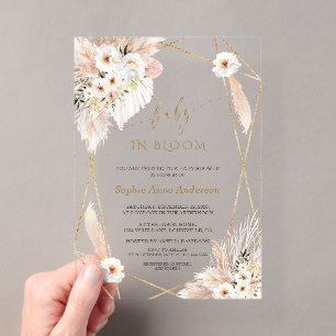 Invitations En Acrylique Wild Desert Roses Pampas Palm Baby shower Feuille