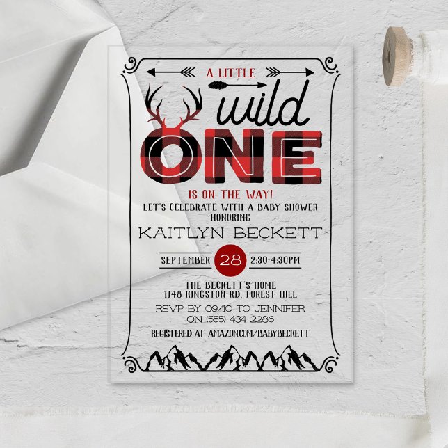 Invitations En Acrylique Wild One Boys Rustic Plaid Baby shower de bûcheron (Créateur téléchargé)