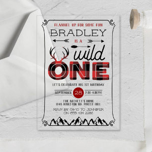 Invitations En Acrylique Wild One Boys Rustic Plaid Lumberjack 1er annivers