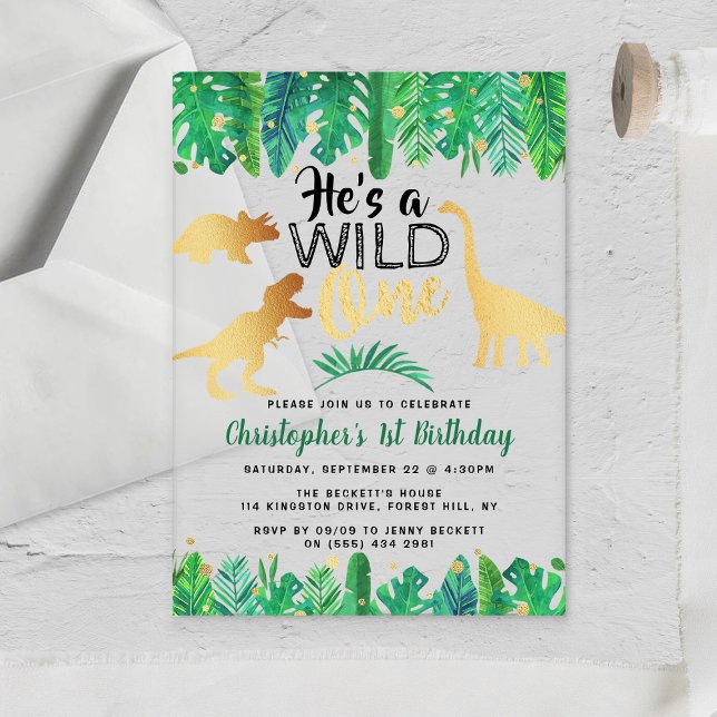 Invitations En Acrylique Wild One Dinosaur Boys 1er anniversaire (Créateur téléchargé)