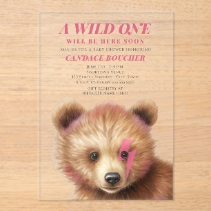 Invitations En Acrylique Wild One Lightning Bolt Cub Baby shower rose