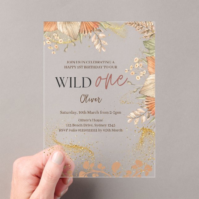 Invitations En Acrylique Wild One retro thème boho Premier anniversaire (In situ (ordinateur de poche))