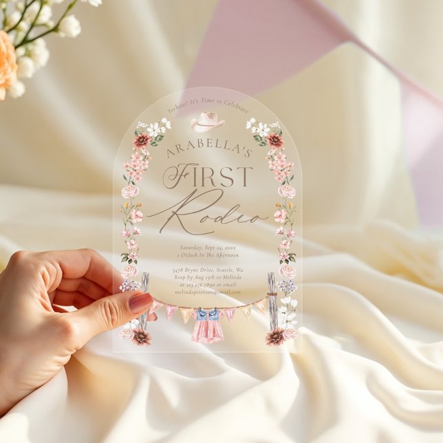 Invitations En Acrylique Wild West Little Cowgirl Premier Rodéo 1er anniver (Wild West Little Cowgirl First Rodeo 1st Birthday Acrylic Invitations)