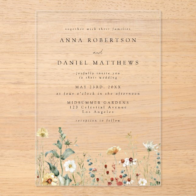 Invitations En Acrylique Wildflower Wedding (Recto)