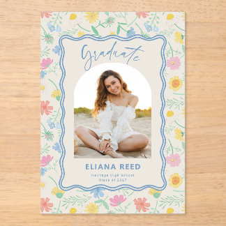 Invitations En Acrylique Wildflowers Floral Acrylic Graduation Photo Card